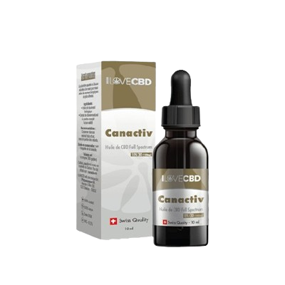 Flacon de Canactiv CBD Oil avec pipette, contenant une huile de cannabidiol naturelle pour le bien-être et la relaxation.