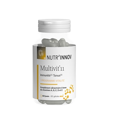 Complément multivitaminé Multivit 11 en capsules, avec vitamines et minéraux essentiels pour soutenir votre santé quotidienne.