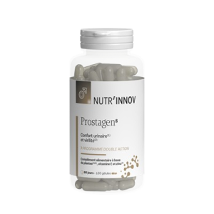 Sachet de Prostagen8, complément naturel pour la santé prostatique, avec des plantes et des nutriments essentiels.