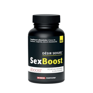 Image d’un flacon de Sex Boost, stimulant rapide pour augmenter le désir et la performance lors de moments passionnés.