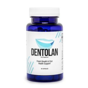 Boîte de Dentolan, complément alimentaire pour la mauvaise haleine, avec ingrédients apaisants pour la gorge et soutien digestif.