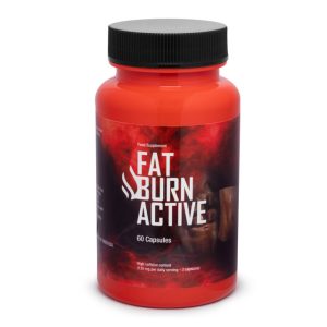 Supplication d'une boîte de Fat Burn Active avec capsules, positionnée sur un fond blanc, mettant en avant le complément minceur naturel.