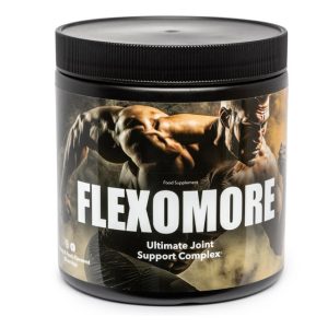 Photo de Flexomore, poudre orange-pêche pour soutenir la santé des articulations et des os chez les sportifs actifs.
