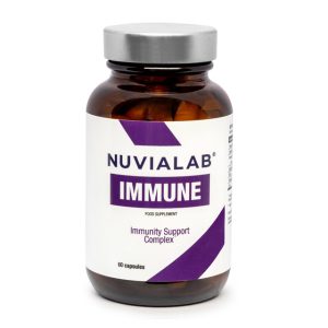 Capsules NuviaLab Immune avec extraits naturels, zinc, vitamine D et perle du Japon, pour renforcer le système immunitaire et la santé.