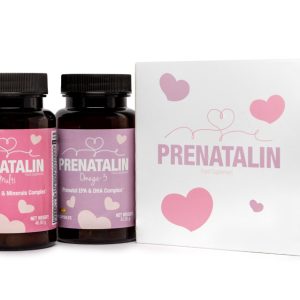 Photo du pack Prenatalin : deux compléments alimentaires pour femmes enceintes et allaitantes, incluant Multivitamines et Oméga-3 DHA/EPA.