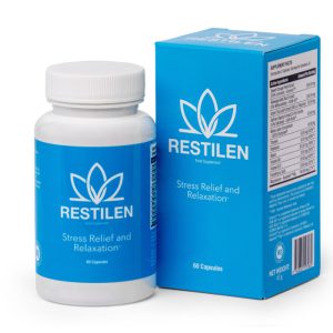 Flacon de Restilen naturel pour lutter contre le stress, avec ingrédients d'origine végétale, destiné à soulager rapidement anxiété et fatigue.