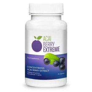 Image du produit Acai Berry Extreme : boîte de 60 capsules végétales avec des baies d’açai bio, riches en antioxydants, pour booster votre énergie.