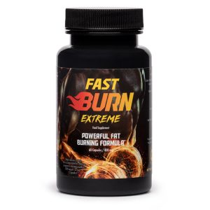Image de la boîte de Fast Burn Extreme, complément brûle-graisses naturel avec capsules, destiné à favoriser la perte de poids.