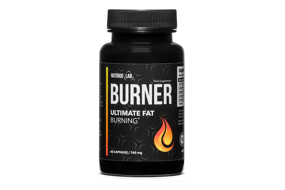 Suppositure du Nutrigo Lab Burner, un complément pour la perte de poids, présentant une capsule verte avec le logo sur fond blanc.