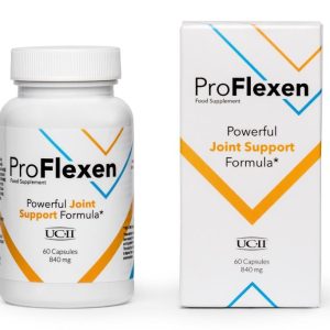 Vignette de ProFlexen, supplément naturel pour la santé des articulations, avec capsules et ingrédients clés visibles.